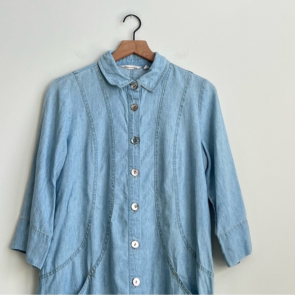Soft Surroundings Small Rendezvous Tunic Top Light Denim Linen Chambray Pockets - Picture 3 of 12